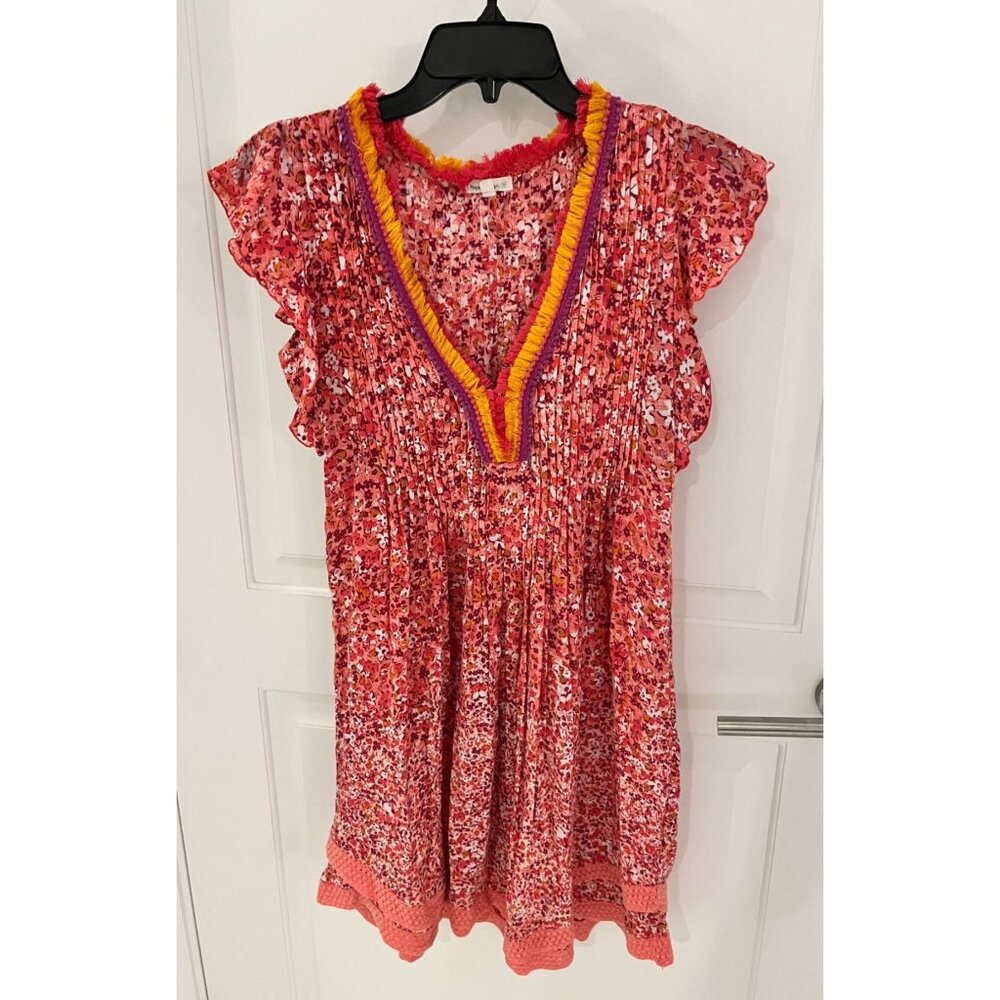 Poupette St Barth Sasha Mini Dress Size SMALL Pink Red Orange Beach
